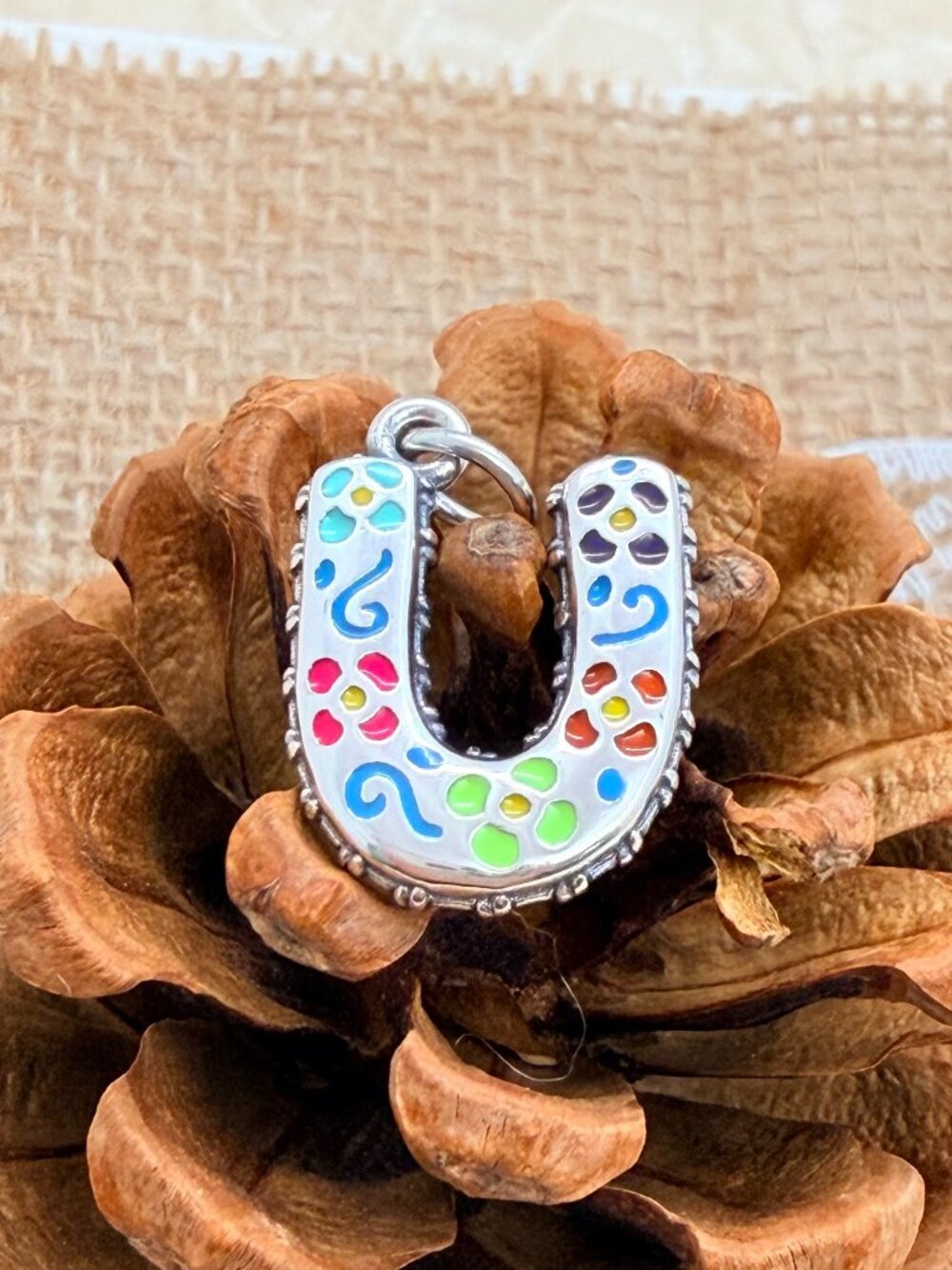 James Avery Enamel Consuela Floral Initial U Charm Sterling Silver
